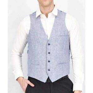 Bar III Mens Slim Fit 100% Linen Suit Vest Blue Size‎ Small E091419
